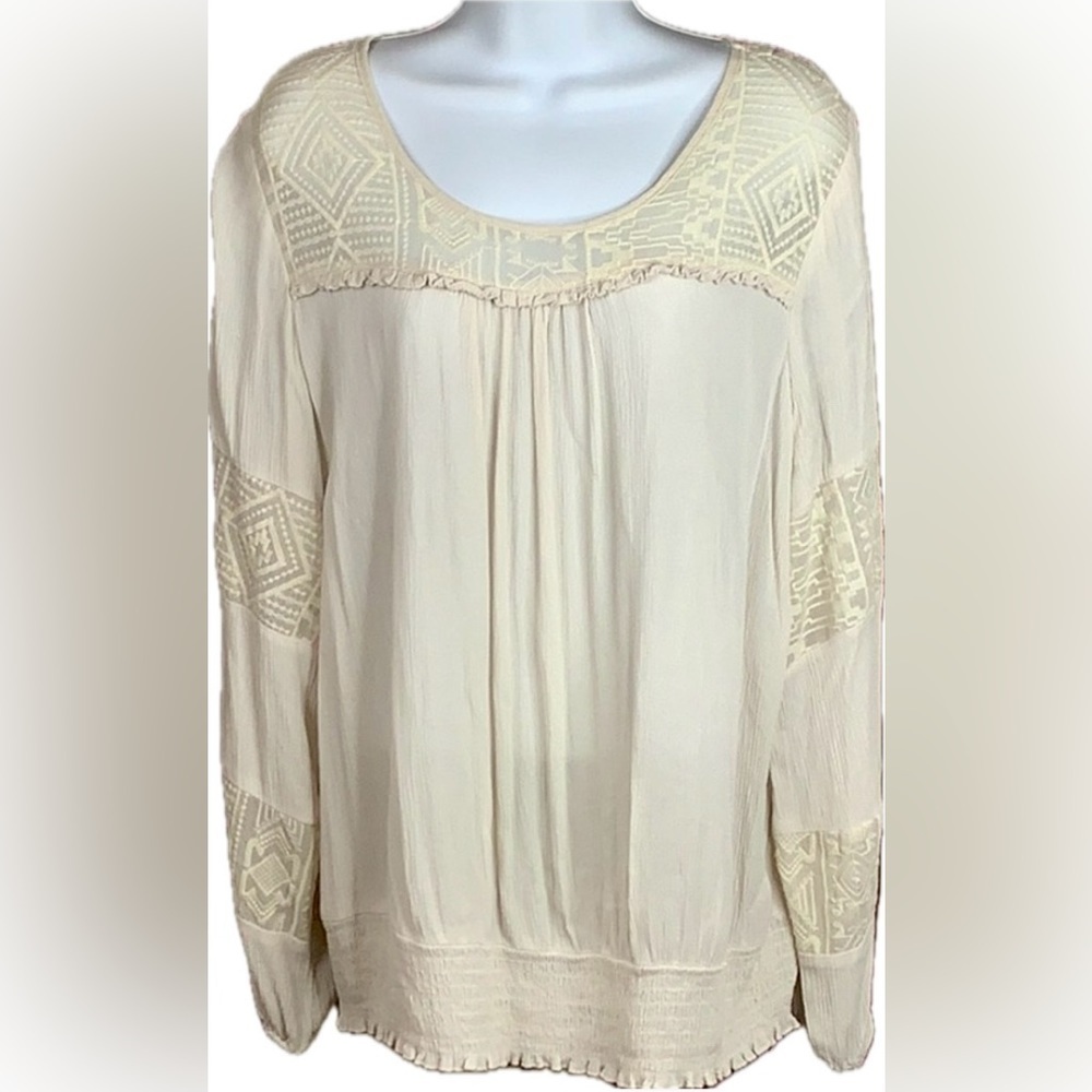 Knox Rose 2X Top Rayon & Lace Romantic Blouse Feminine Flirty Ivory Cream Shirt